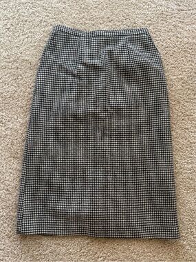 Abbey Park Houndstooth 100% Wool Midi Pencil Skirt Size 8 Vintage
